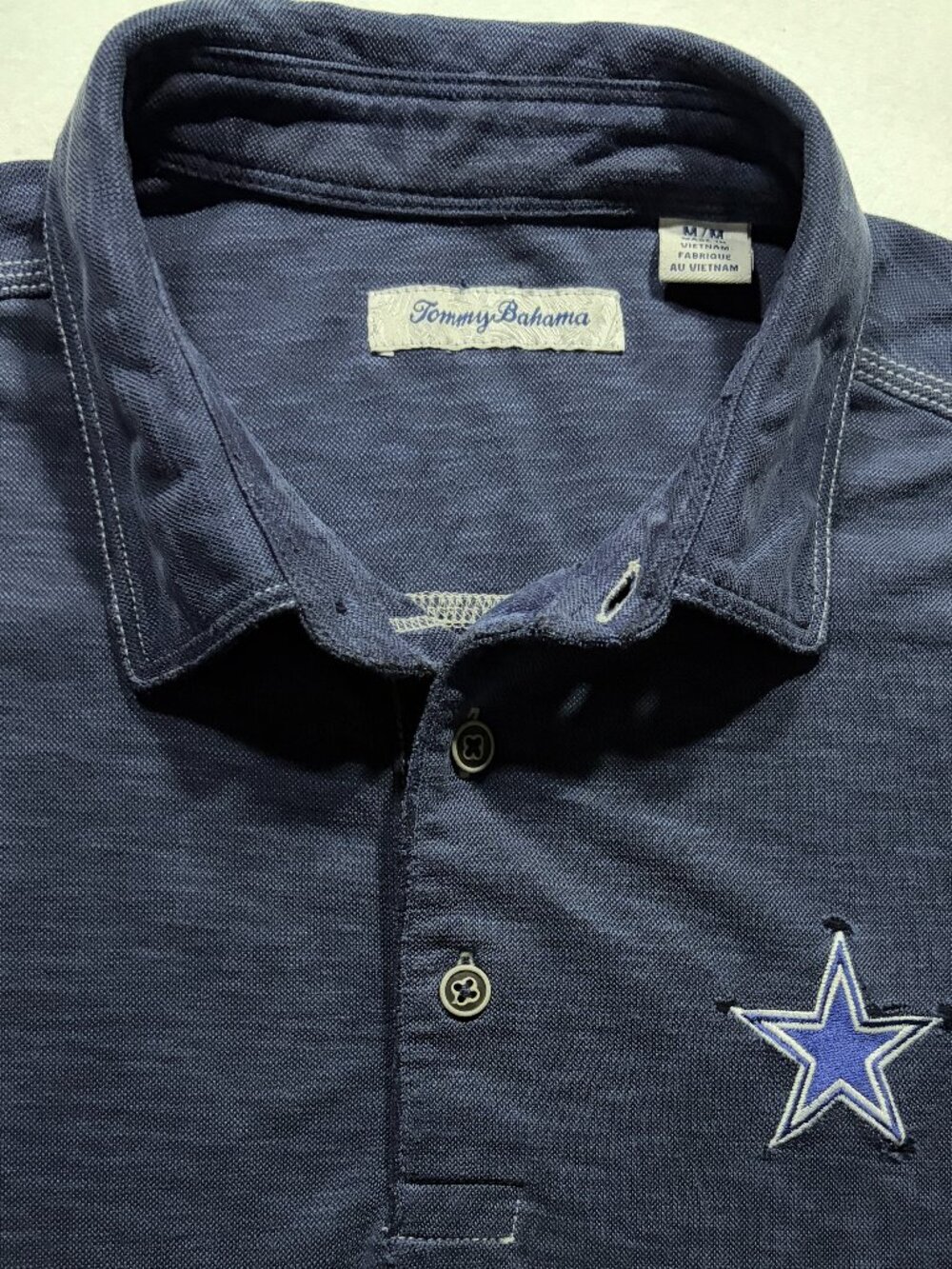 Tommy Bahama Cowboys Shirt Mens M Navy Blue Tencel Distressed Rare Short Sleeve
